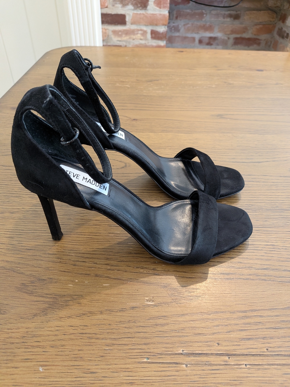 Steve Madden Black Suede Ankle-Strap Stiletto Sandals, Sz. 7.5